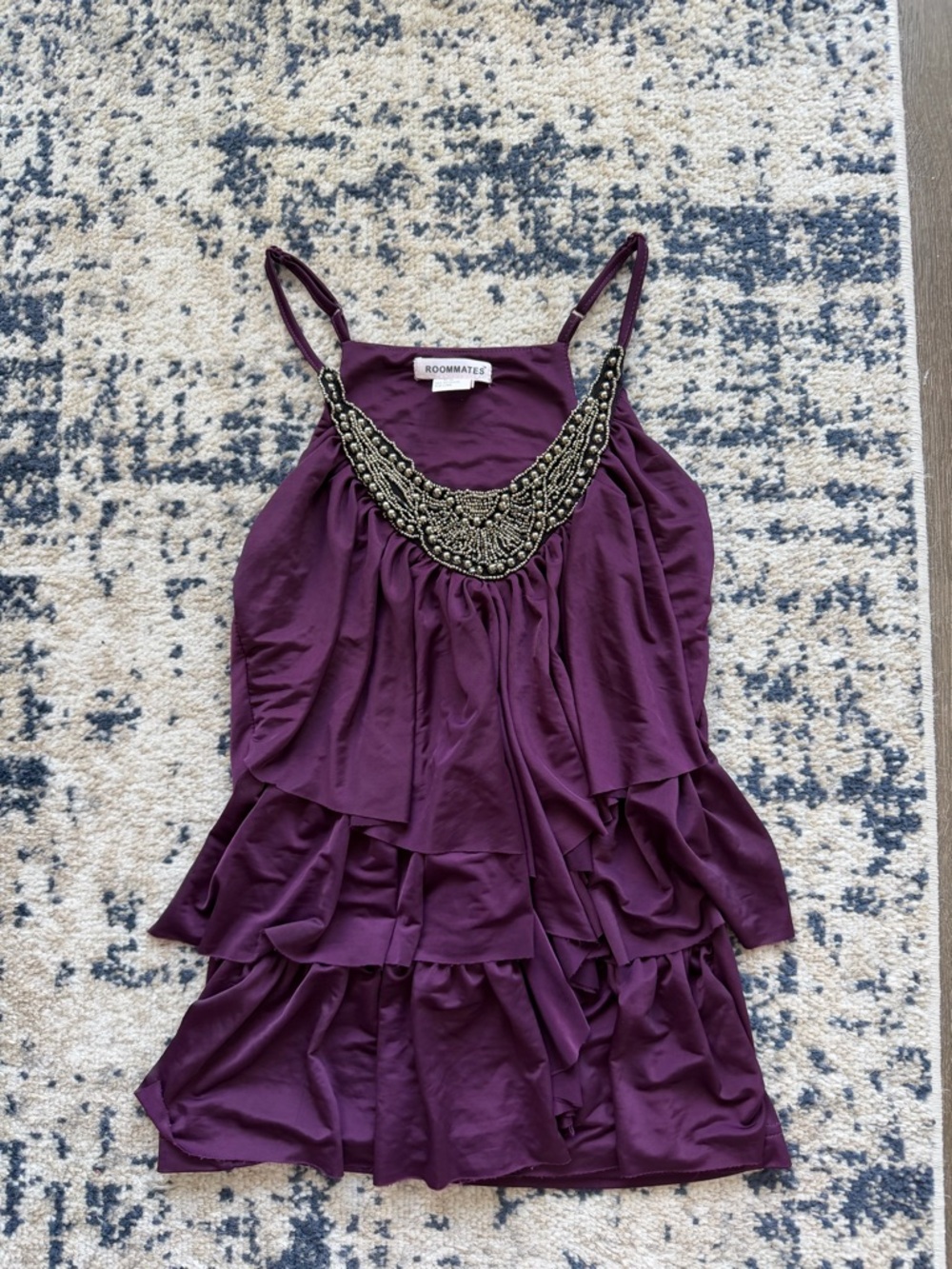 Roommates Plum Purple Beaded Neckline Tiered Cami Top